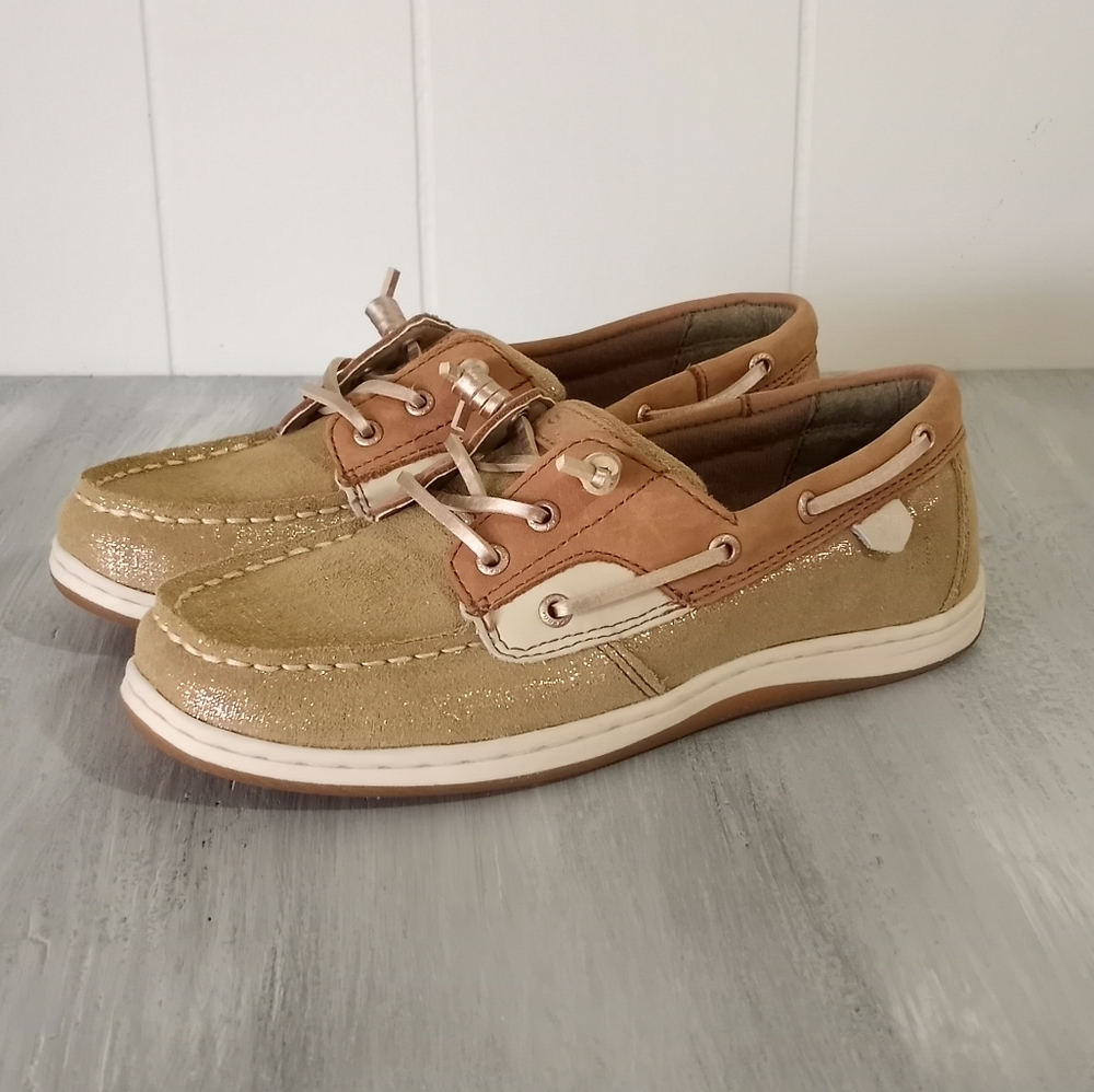 Sperry Kids Metallic Gold and Tan Lace-Top Boat Shoes